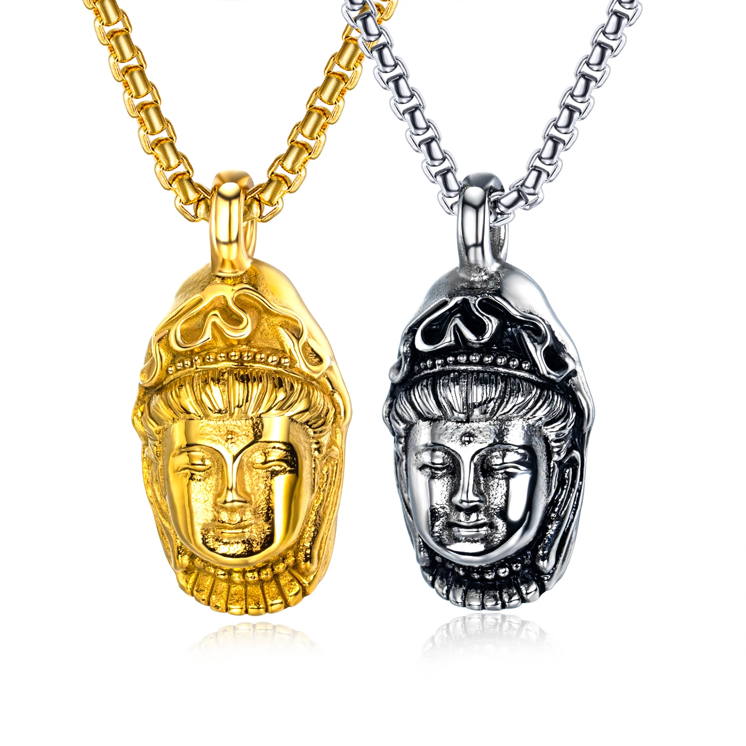 

Hiphop Buddha Pendant For Men Retro Titanium Steel Necklaces Jewelry 2021 New Buddhism Religious Cool Buddha Charm Pendant, Silver, gold