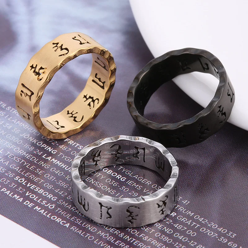

jewelry multi-color six-character truth hollow stainless steel simple ring