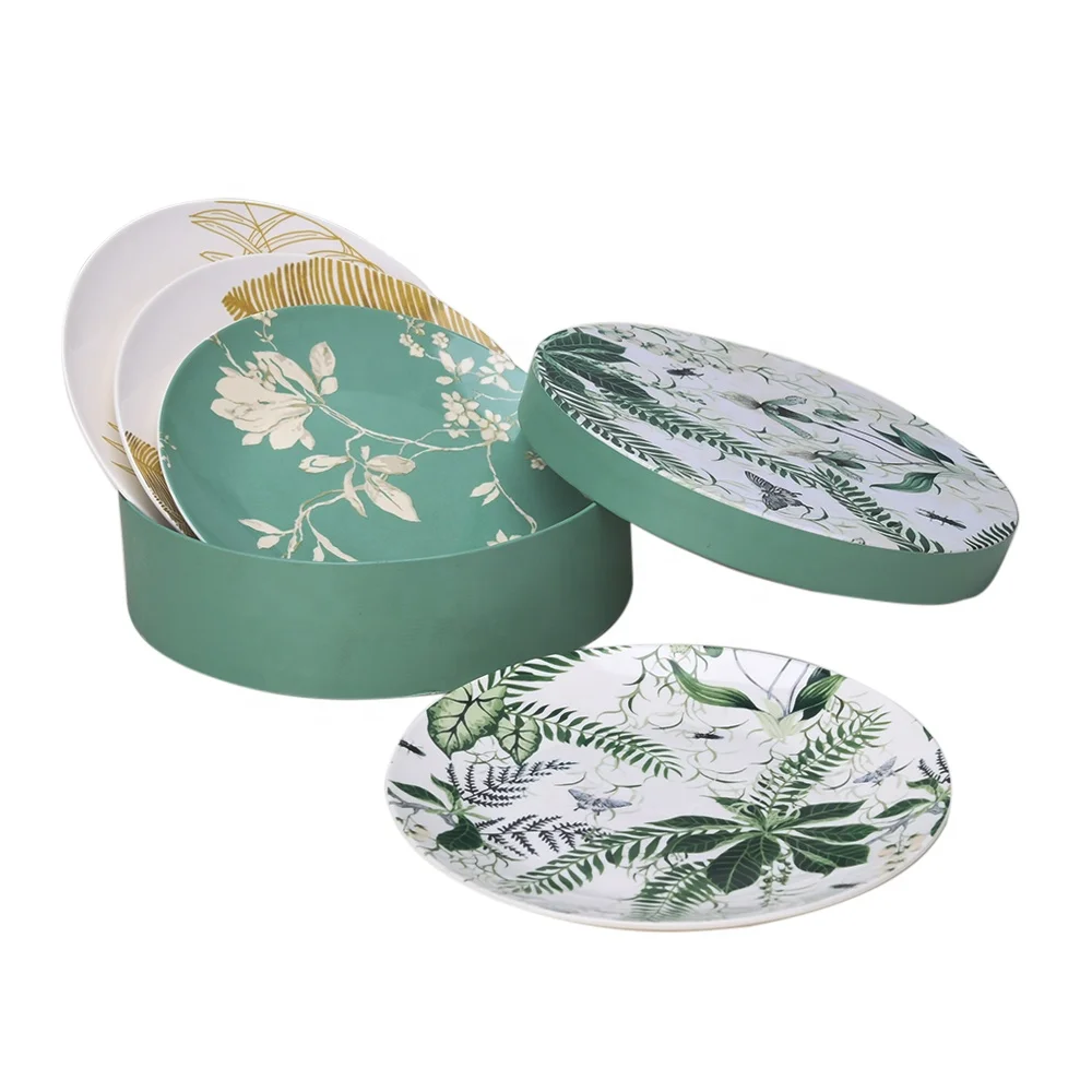

New design best spring series dinnerware 4 pcs green fine bone chinabone china plate set in gift box
