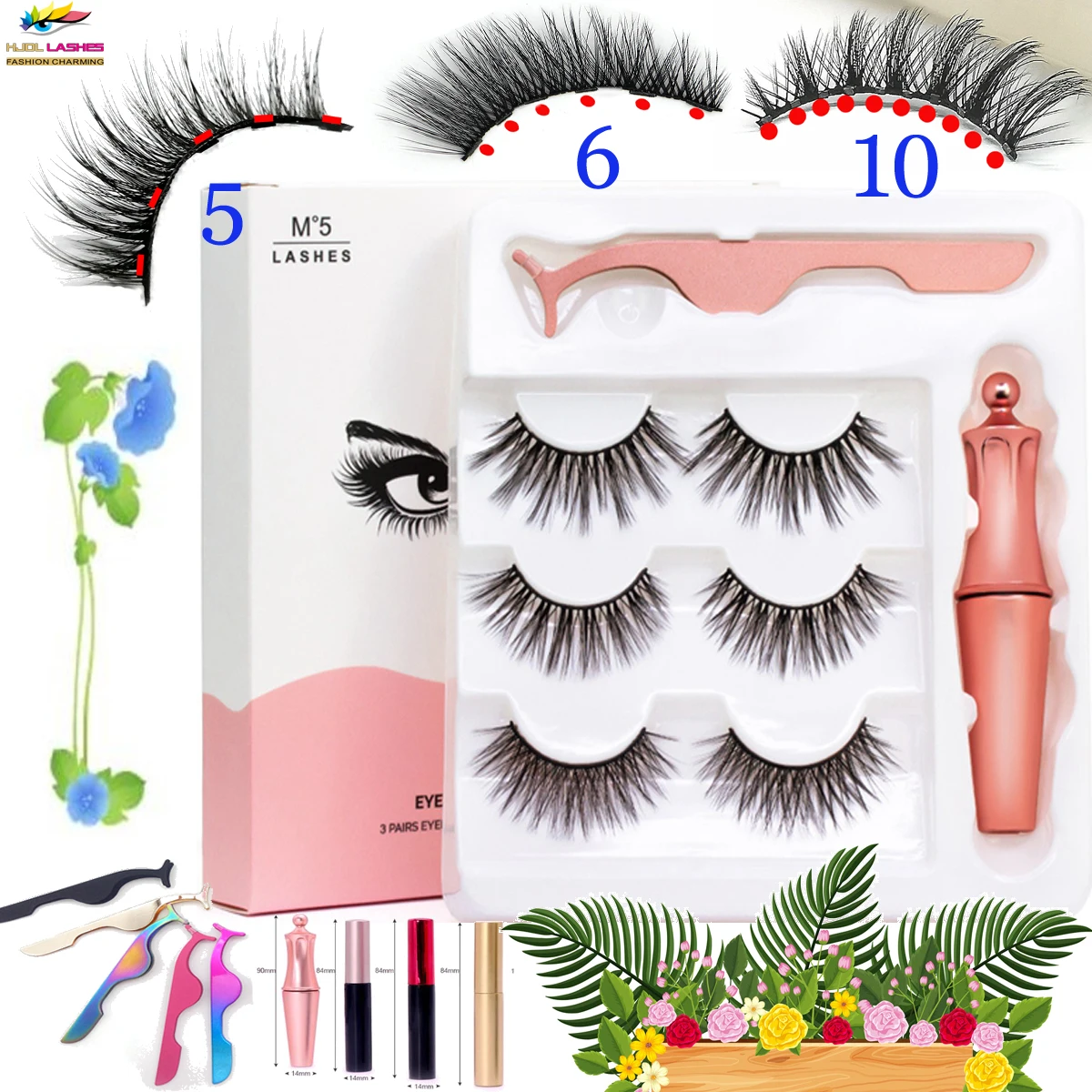 

3 Pairs Private Label 3D Magnetic Eyeliner Mink Eyelashes Set With Packaging Box Case