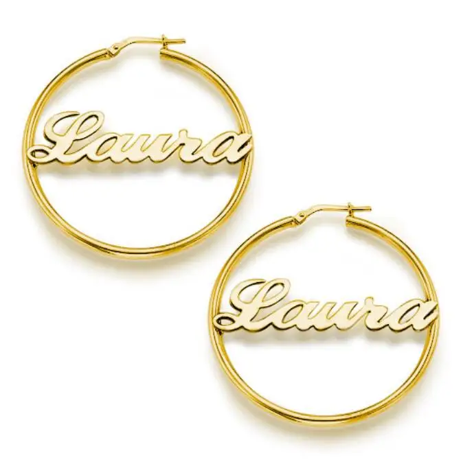 

Custom Any Text 18K Gold Stainless steel Lady Statement Ear Hoops Hinged Name Hoop Earrings