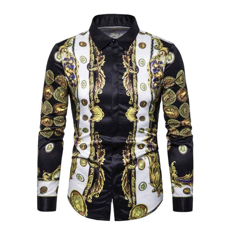 

2020 Latest arrival fancy luxury Leaves print cotton shirts designs for men long sleeves