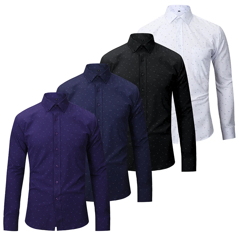 

Men's Long Sleeve Elastic fabric Shirt Fashionable young new style Flowers New Spring Casual Dress chemise hombre shart