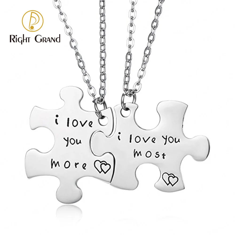 

Valentines Day 2022 Jewelry Custom Engraved I Love You Puzzle Pendant Stainless Steel Pair Set Couple Necklace