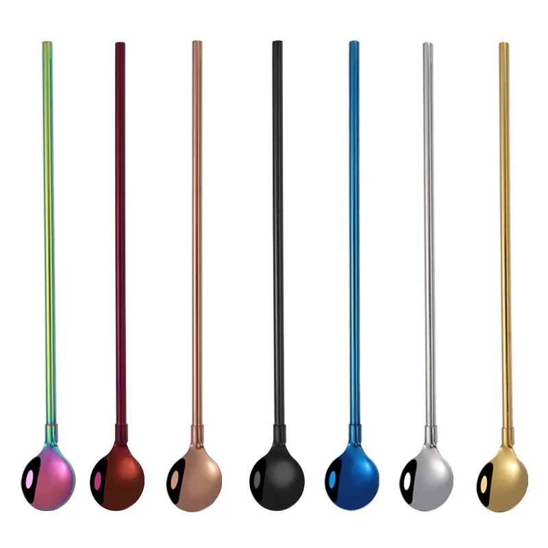 

amazon hot sales 18/8 food grade customized new style stainless steel bar straw spoon promotion gift straw spoon, Silver