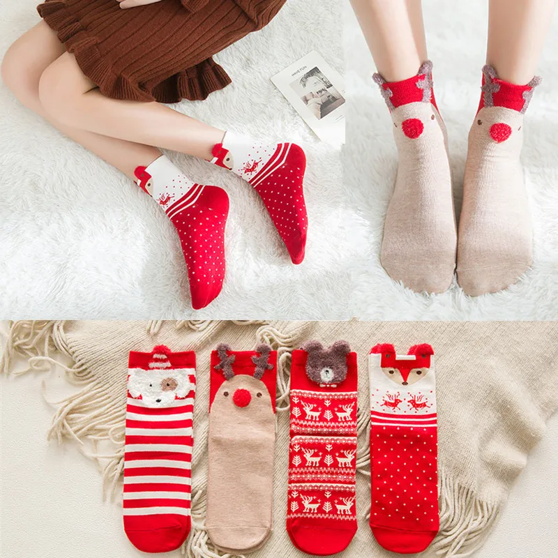 

JULY'S SONG Cotton Women Christmas Socks Fashion Cartoon Mid-Calf Socks for Autumn Winter Wholesale Cheap Socks