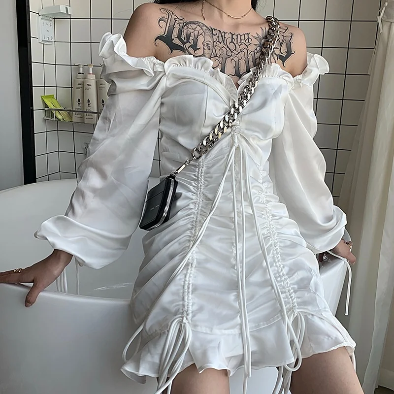 

B23946A Fashion Ruffle Off-shoulder dress irregular slim dress