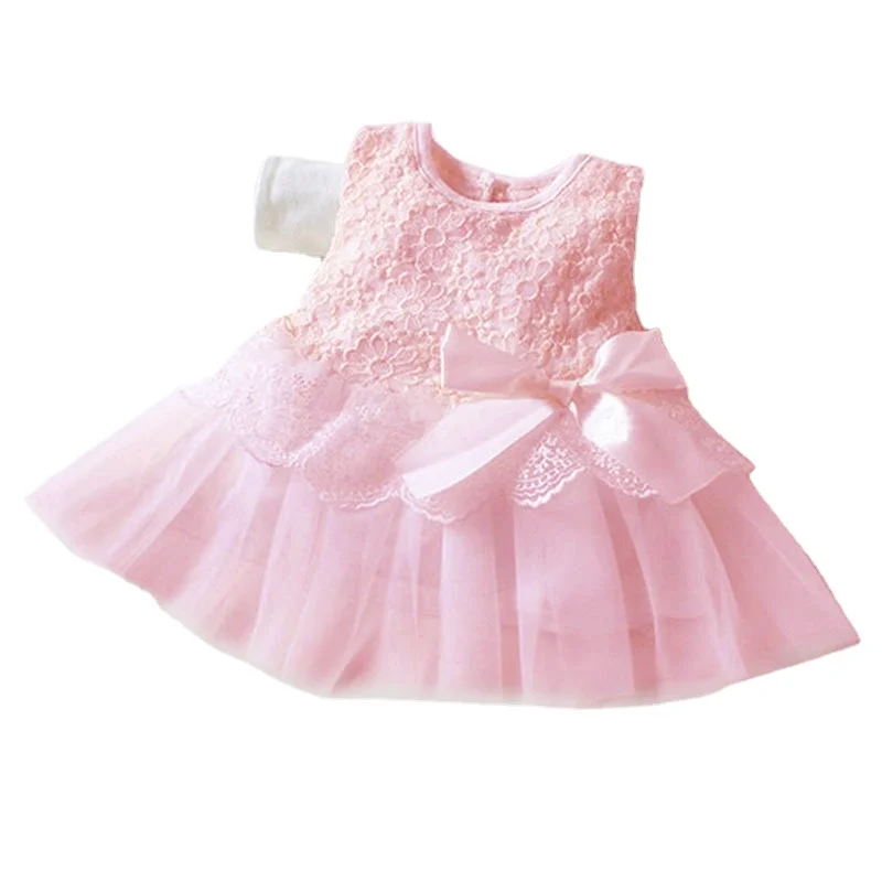 

Children's casual chiffon bow lace ball gown cotton princess baby girl dress