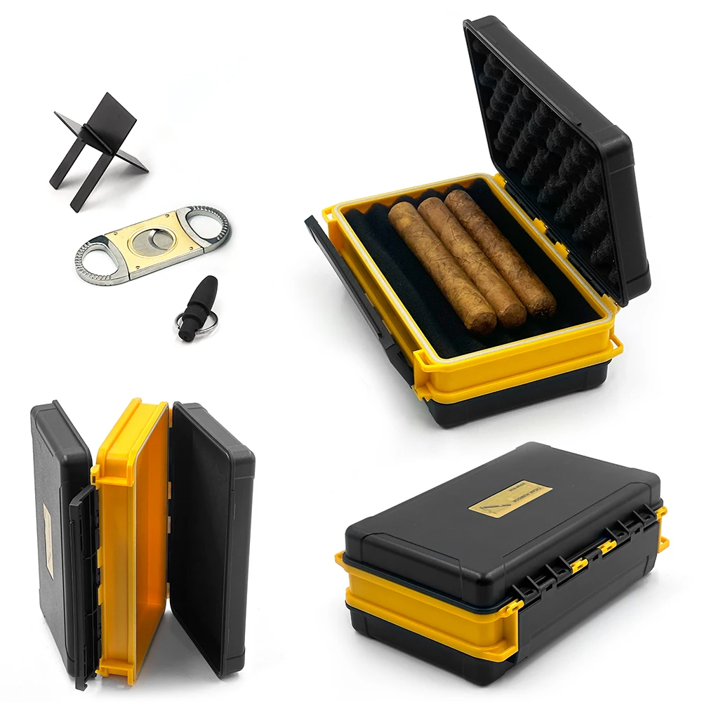 

Multifunctional Waterproof Cigar Humidor Travel Case with Cigar Storage on One Side and Accessories on the Other