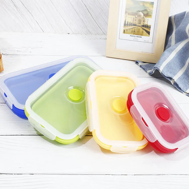 

2021 Large Capacity 1200ml Colorful Portable Collapsible Silicone Bento Lunch Box BPA Free Silicone Food Storage Containers, Colors