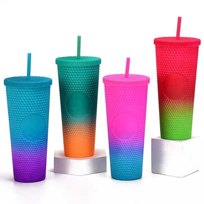 

Double-layer plastic straw cup large capacity creative 710ml durian cup portable cup, Customized color