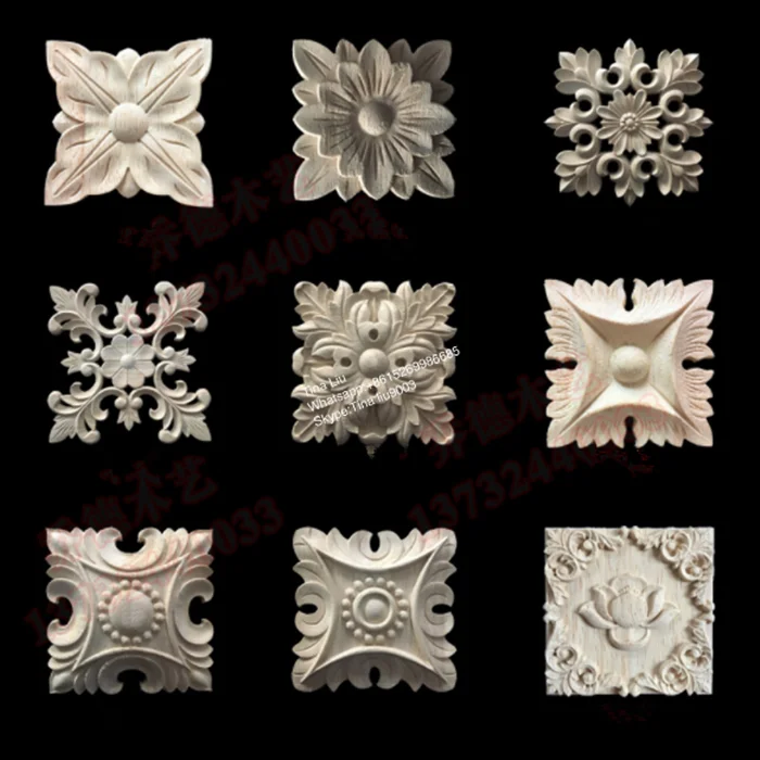 square rubber wood carving rosettes