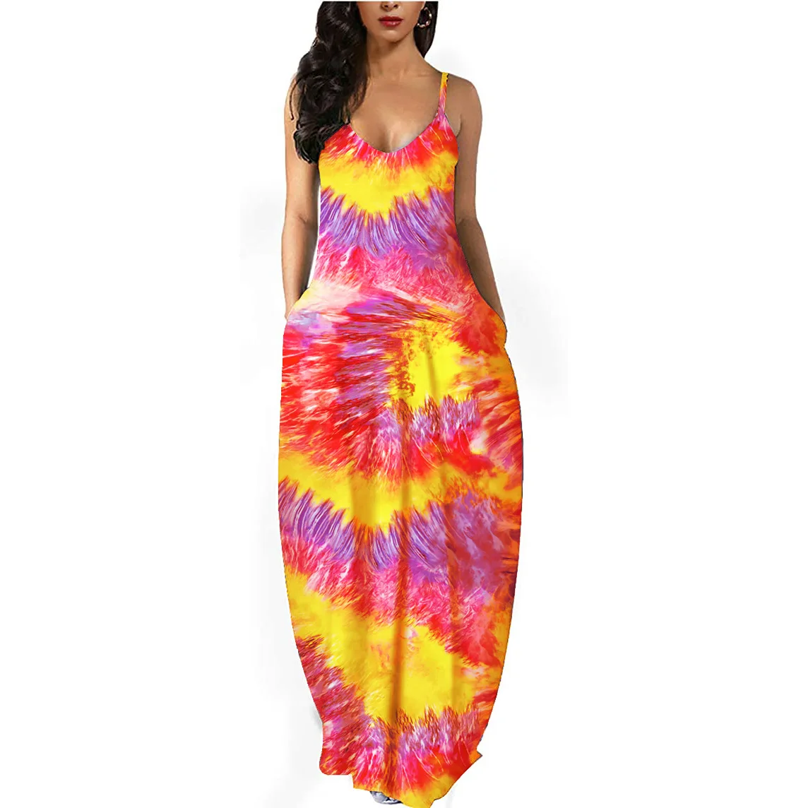 

YD - 1196 Best selling comfortable summer striped dresses women beach Bohemia Spaghetti Strap printed maxi dresses