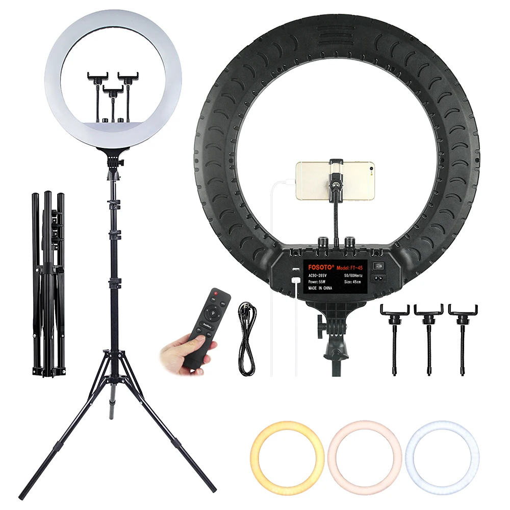 

Wholesale FOSOTO FT-45C 18 Inch LED selfie Ring Light Photographic Lighting With Tripod Stand For YouTube Makeup Live Streaming