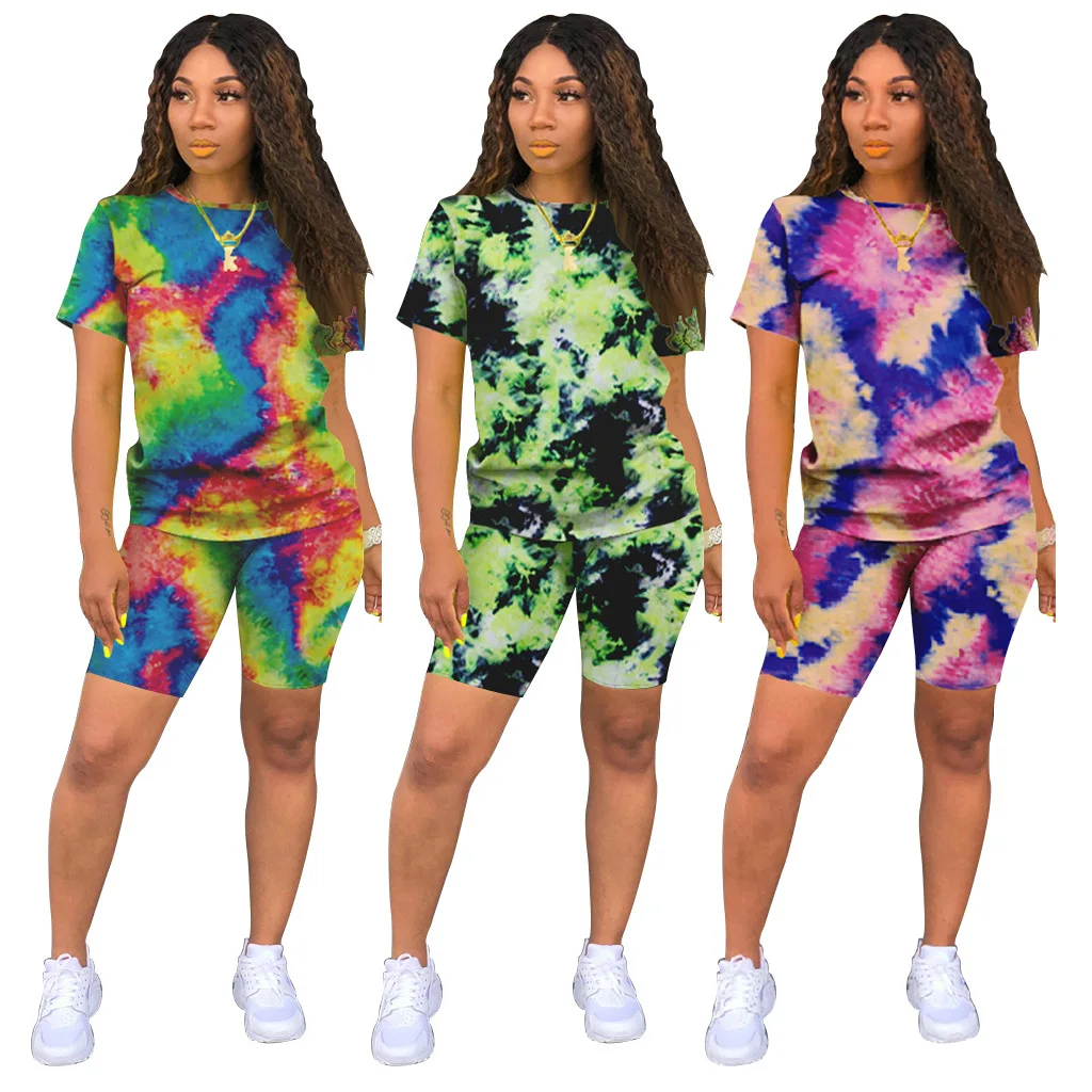 

2021 Amazon Summer Casual Women t Shirt And Shorts Two Piece Shorts Set For Women