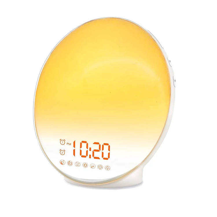 

Hot Selling Snooze Atmosphere Alarm Clock 7 Natural Sound Charging Port Speaker Simulation Sunrise Snooze Radio Wake Up Light