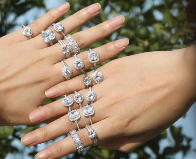 

S925 Silver Zircon Engagement Wedding Ring Classics Design Moissanite Eternity Ring Silver Jewelry Women Gift, Platinum;rose gold