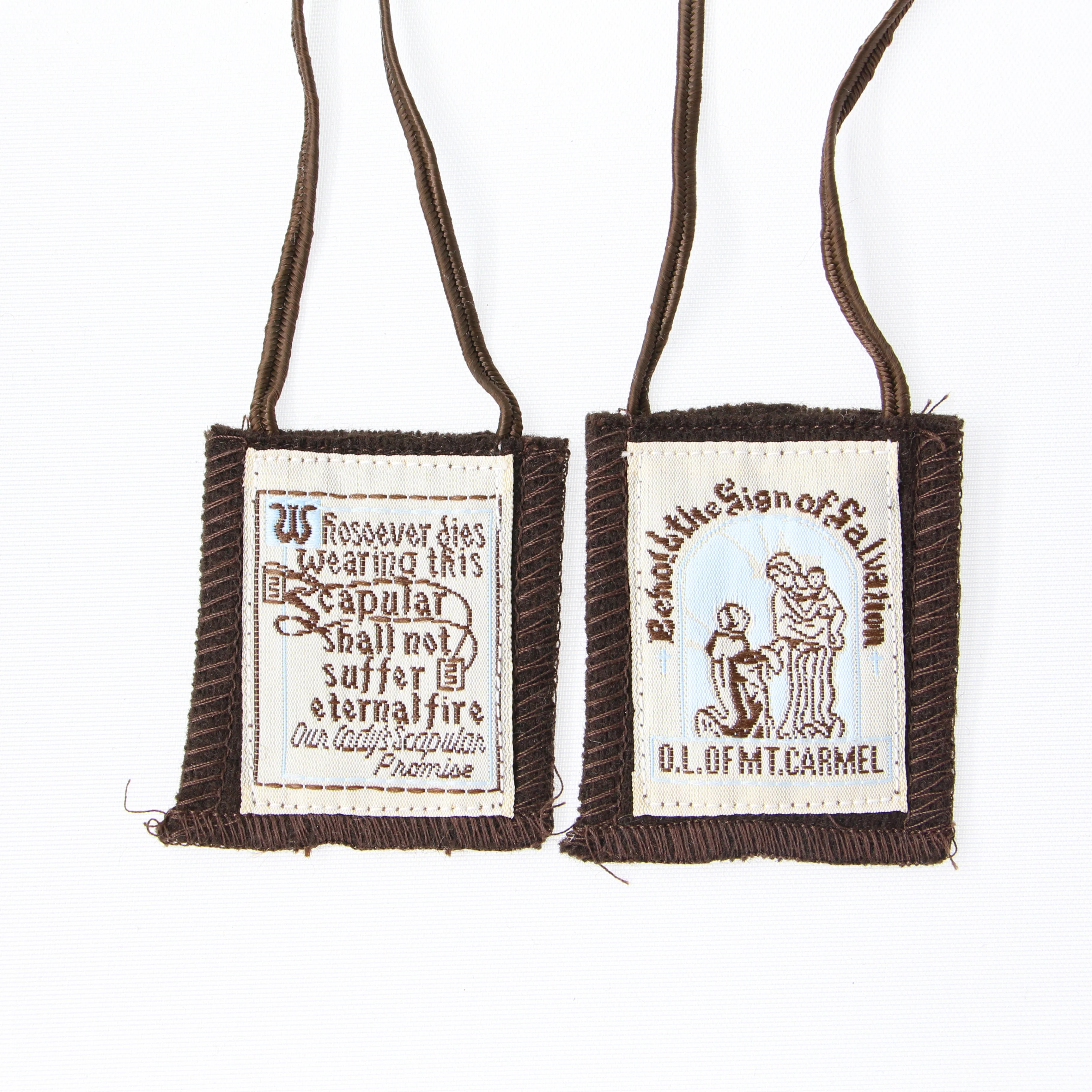 

Wool Mt. Carmel Brown Cord Traditional escapularios with cross pendant Catholic Scapular Necklace