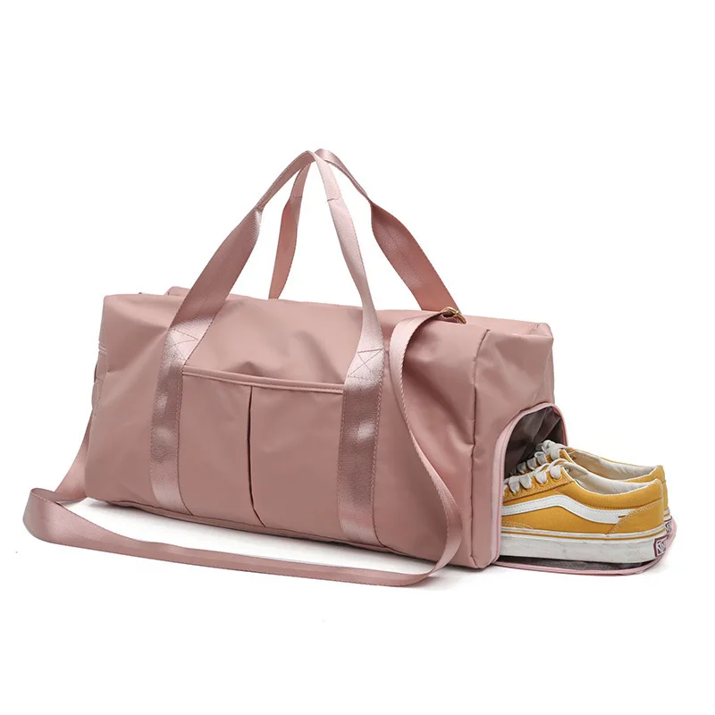 

Women's weekender gym bag Dry Wet Separated Sports yoga fitness travel bag pink duffel bag with shoe compartment, Customized color