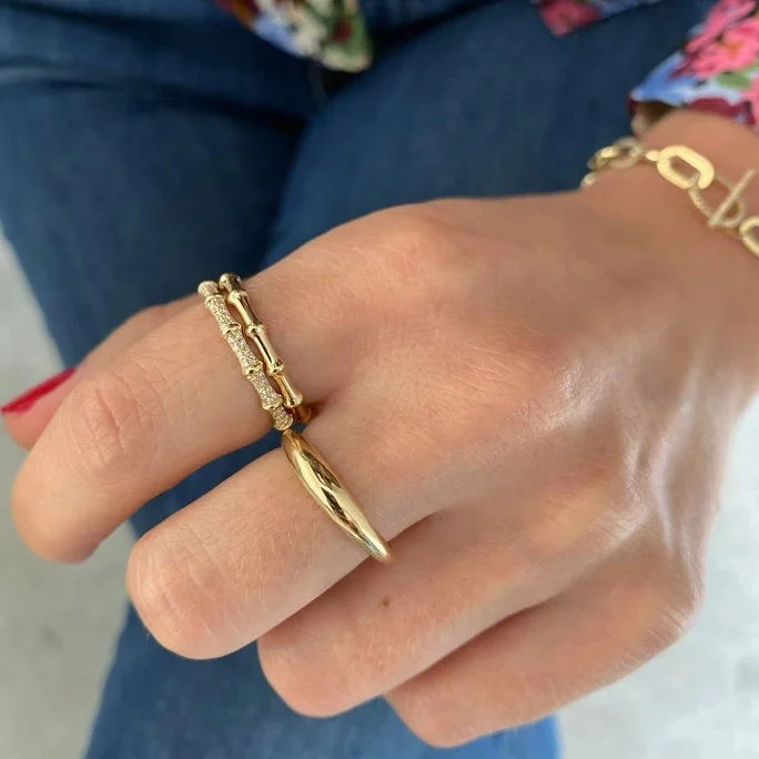 

Fashion 18k gold plated bamboo bling delicacy women jewelry cz ring, Customized