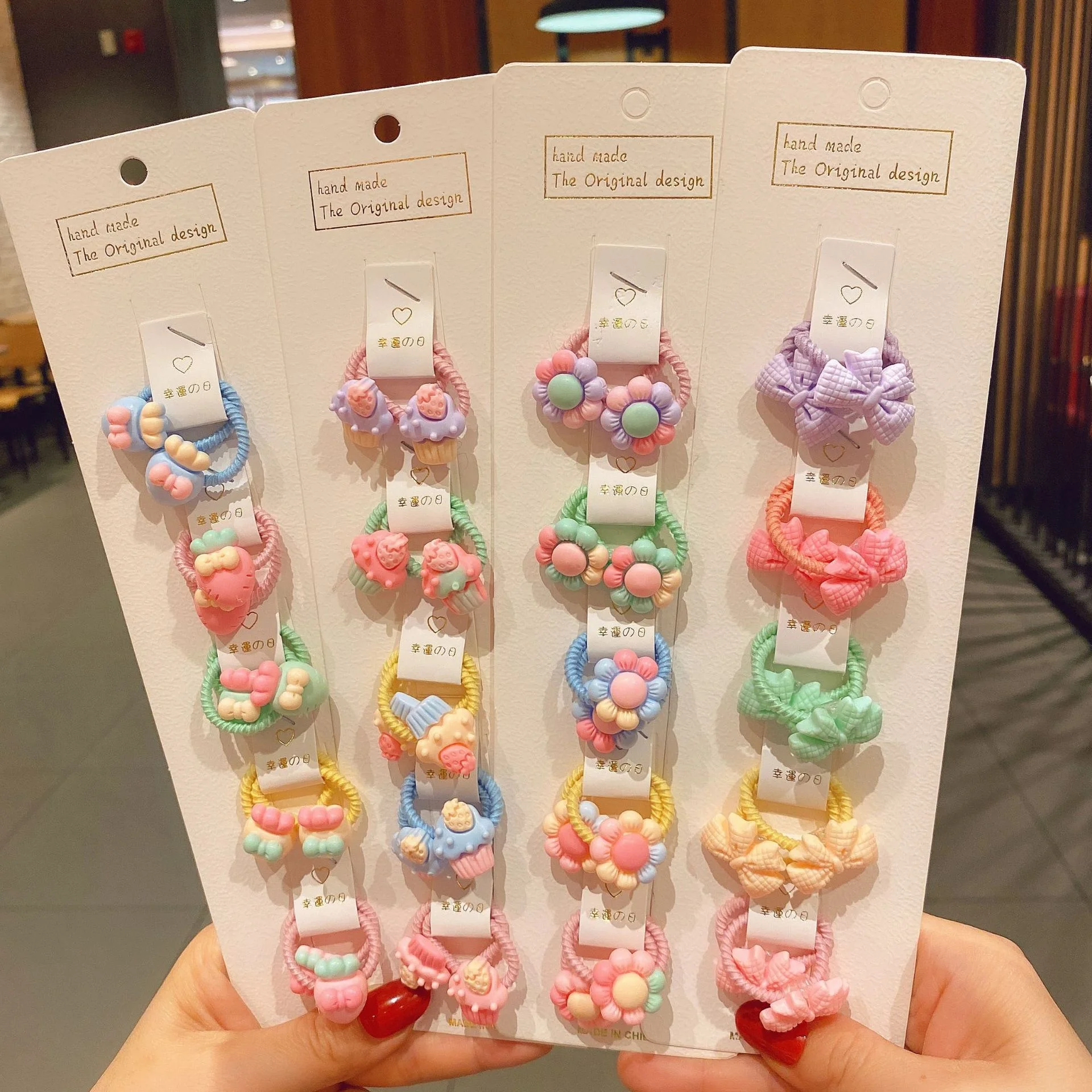 

10 pcs set Korean cartoon hair band girl cute cartoon fruit hair band ring