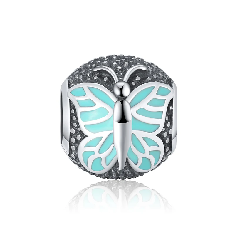 

RINNTIN CB38 designer charms for diy bracelet jewelry 925 sterling silver enamel butterfly charms beads