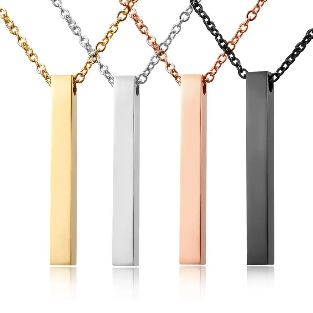 

Custom Logo Stainless Steel Personalized Engraving Name Inspirational 3D Vertical Bar Necklace