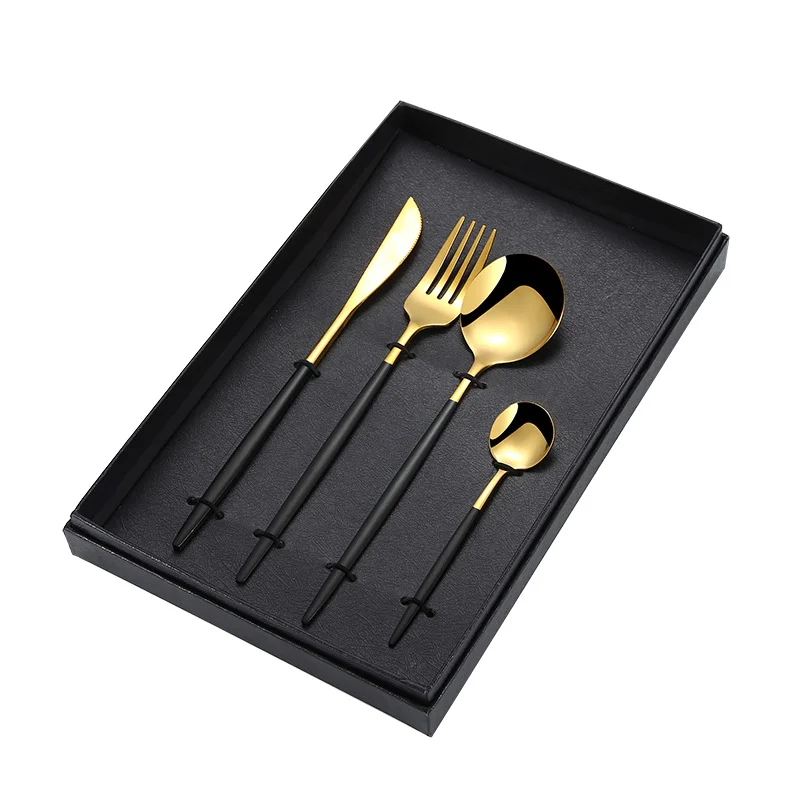 

Tableware Inox Portugal 4Pcs Wedding Gift Thicken Handle Stainless Steel 430 Flatware Silverware Gold Cutlery Set, Gold black/gold pink/gold green/gold red