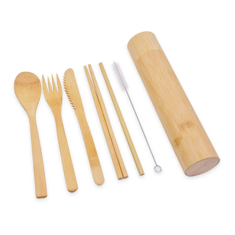 

Kids Travel Eco Friendly Portable Reusable Bamboo Utensils Cutlery Set With Case Personalized, Natural bamboo color