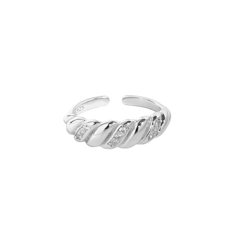 

VIANRLA 925 sterling silver pave cz croissant open ring minimalist rings