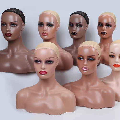 

Mannequin Head With Shoulders Different Makeup Wigs Wig Caps Hat Display Manikin Head