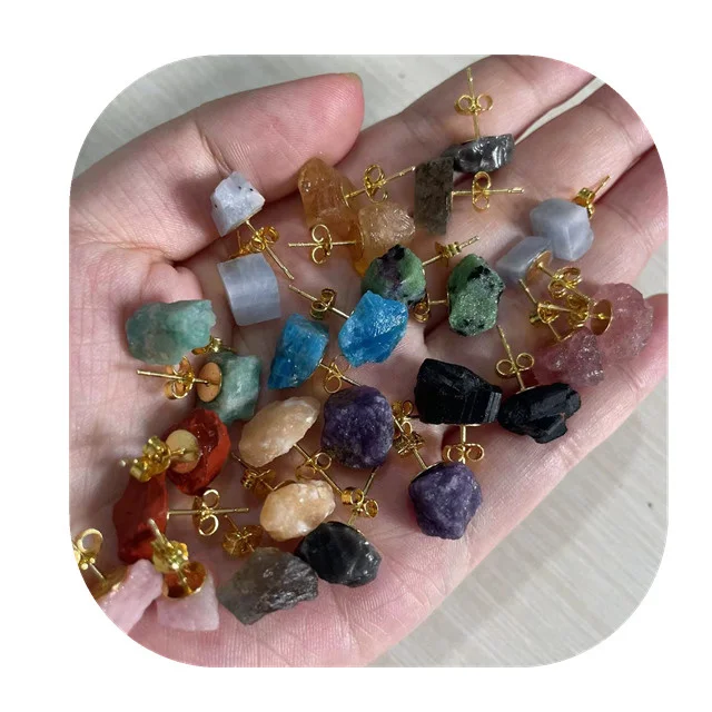 

New arrivals Chakra crystal raw gemstone jewelry gold silver natur mixed quartz crystal earrings with rough stone for sale