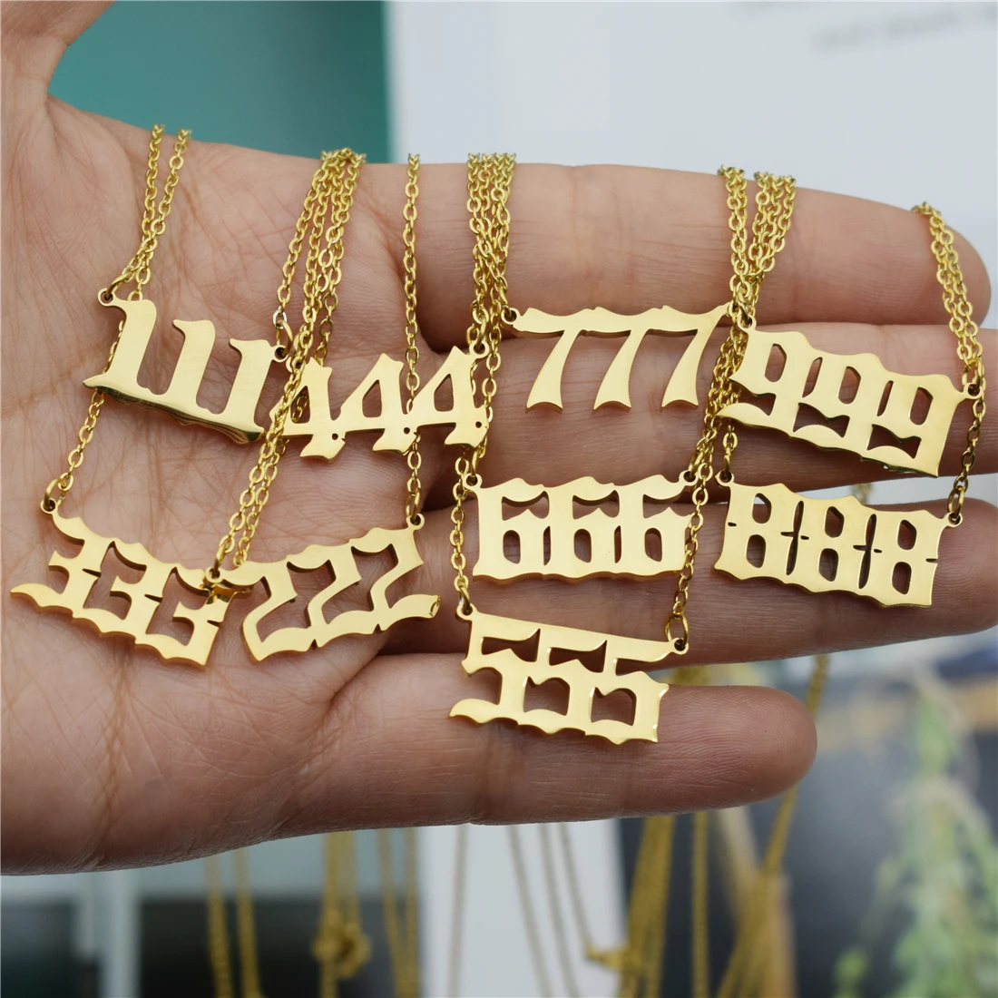 

18K Gold Plated Dainty Pendants Choker Angel Number Necklace for Women 111 222 333 444 555 777 888 999 Chain Numerology Jewelry