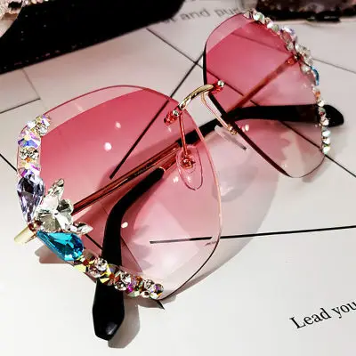 

Fashion Newest rimless diamond sunglasses women 2021 rectangle sunglasses wholesale, 4 color