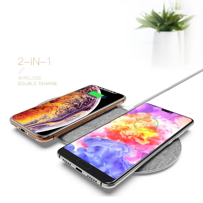 

10W Dual QI Wireless Charger for iPhone 11 Pro Max X XS Max XR Cloth Wireless Charging Pad for Samsung