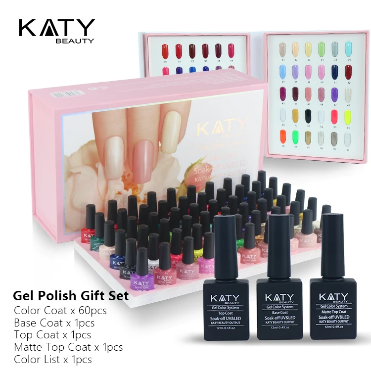 

Katy Beauty 60 Colors UV Gel Polish Long Wear Nowipe Top Coat Kit