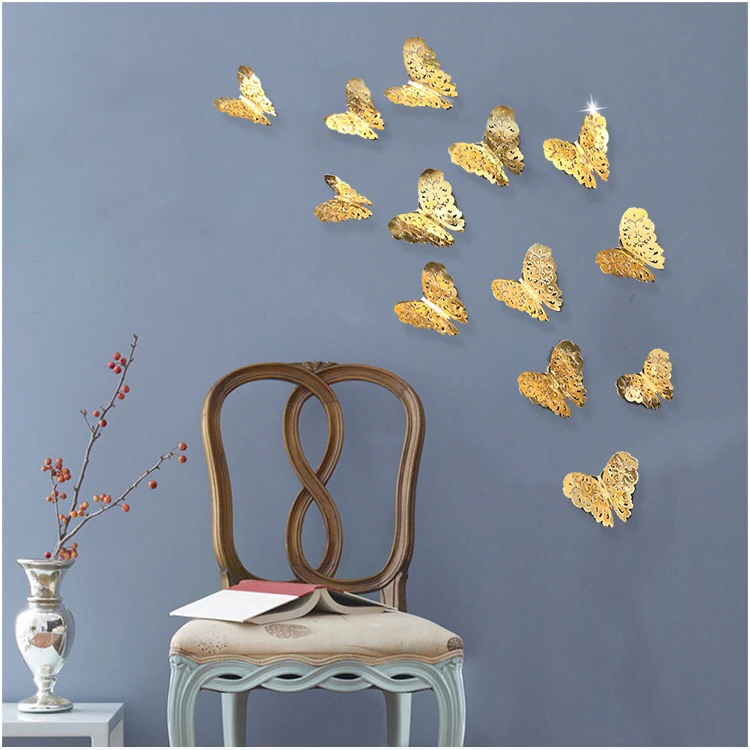 

Colorful Paper Butterfly Room Stickers Home Decor 3D Butterfly Wall Decor Gold, Mutil color