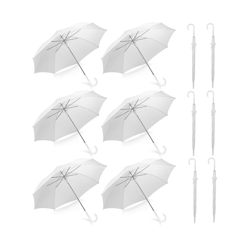

OEM Wedding Style Stick Umbrellas Large Canopy Windproof Auto Open J Hook Handle Pearl White, Customized color