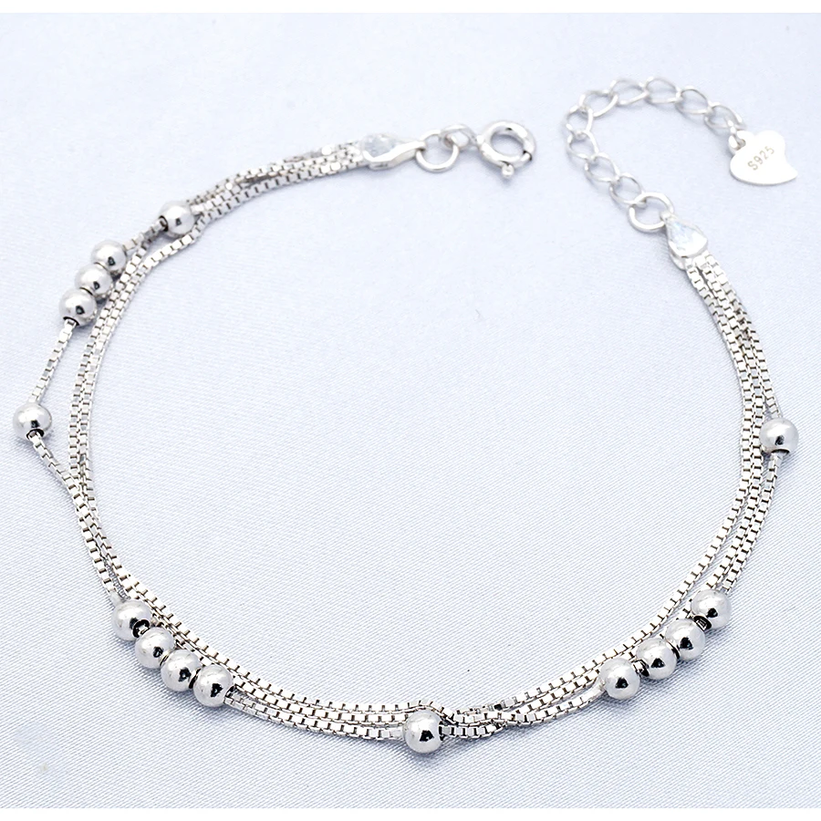 

original 925 silver bracelets chain box bead sterling silver 925 bracelets for ladies