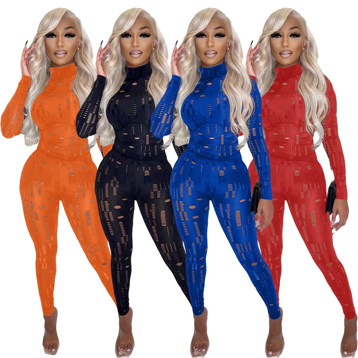 

New Arrival 2022 Women Sets Spring Two Piece Pants Suits Long Sleeve Hollow Out Woman Fitness Wear Sexy Party Outfits