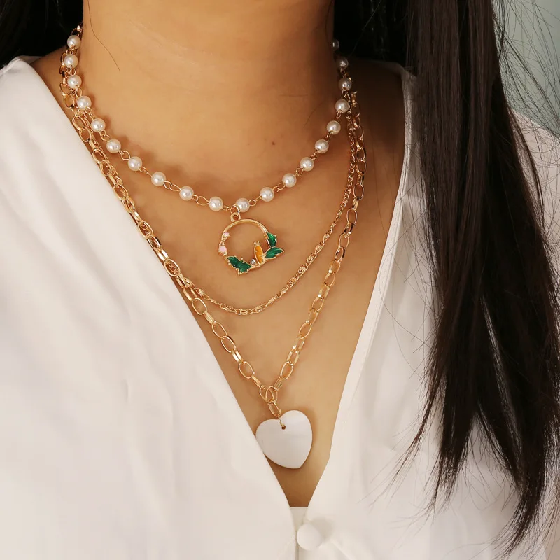 

Wholesale Pearl Shell Multi - Layer Pendant Jewelry Necklace Gold Love Heart Necklace Jewelry