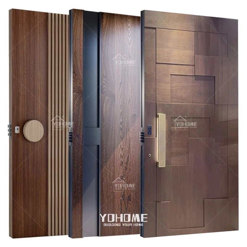 

American modern design external wood door pivot very big solid wood entrance door walnut wooden main doors