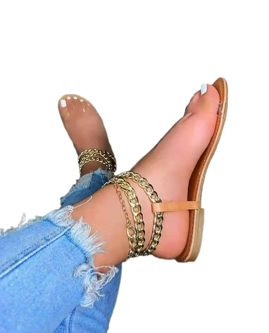 

2021 New Arrival Fashion Street Casual Ladies Sandals Solid Color Flat Fish Mouth Open Toe Chian Non-slip Women Beach Sandals