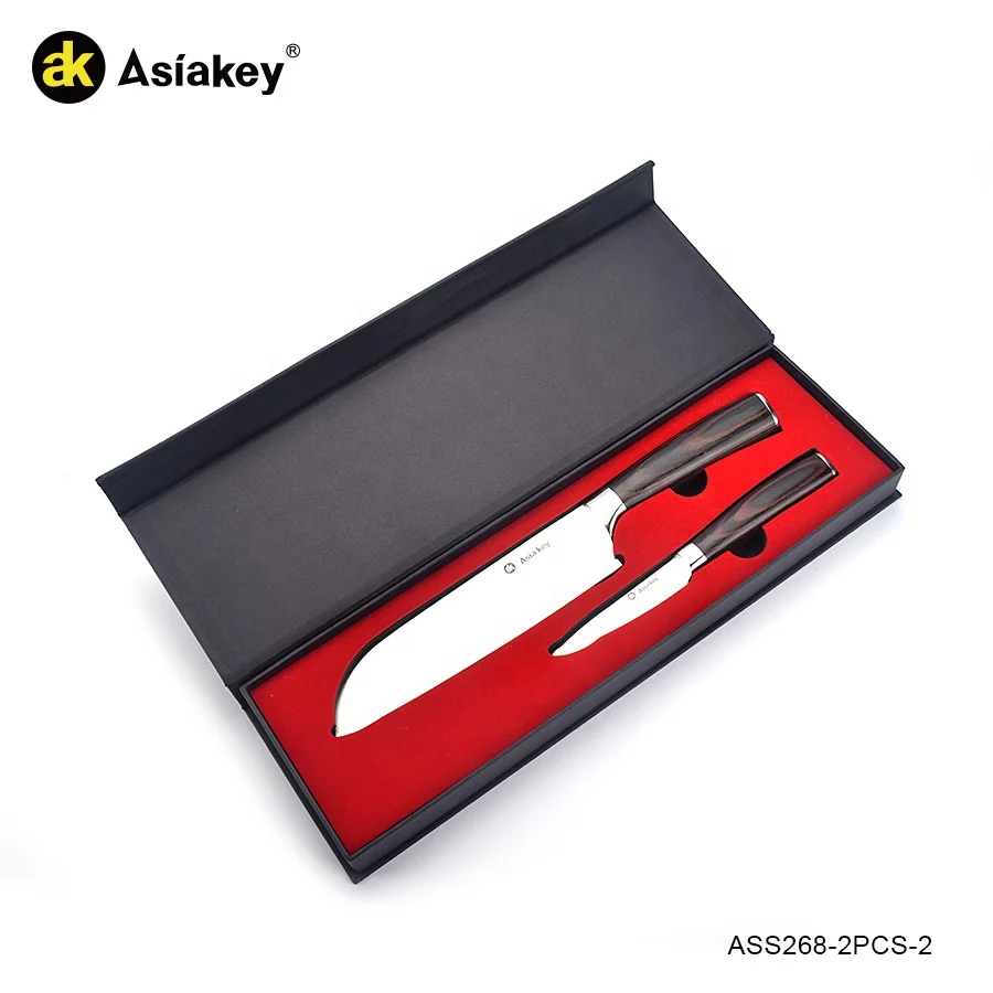 

Asiakey hot sell 2pcs stainless steel kitchen knife set with pakka wood handle