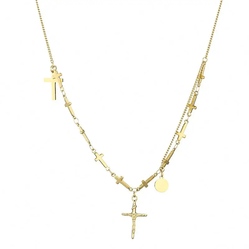 

Christian unique cross necklace for girls stainless steel cheap gold plated jesus cross necklaces