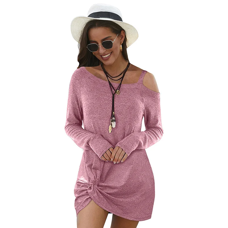 

New Arrival Spring Stylish Sexy Cold Shoulder Bodycon Mini Knit Dresses For Women
