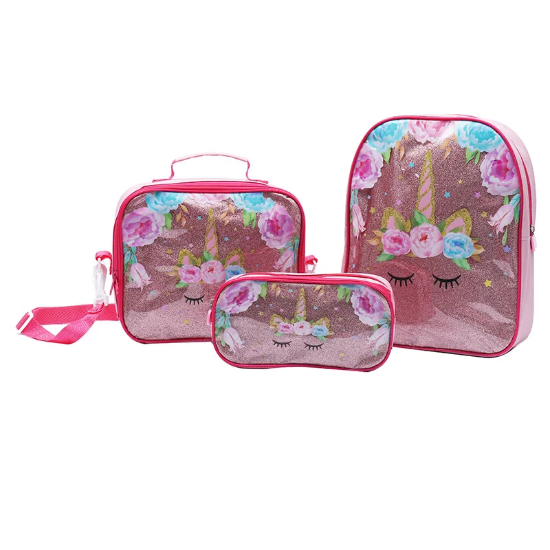 

RTS 3 piece set lunch bag pencil bag cartoon print kids school backpack, As picture show