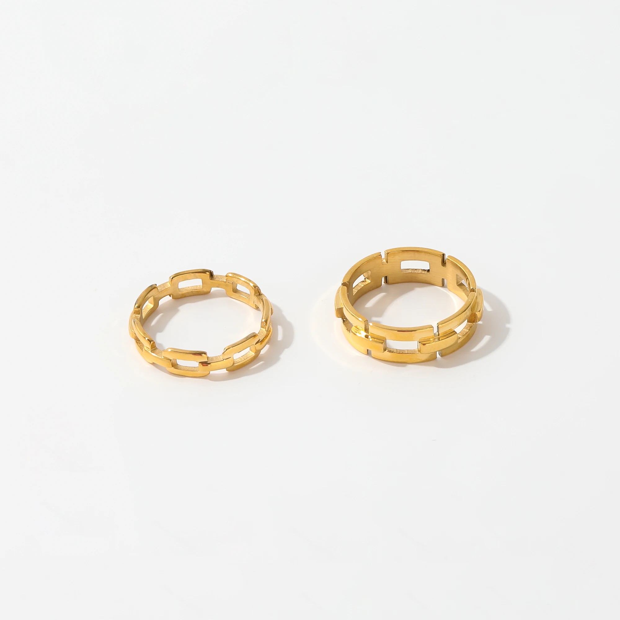 High End 18K PVD Gold Plated Link Chain Rings Simple Rings for Women Stainless Steel Jewelry