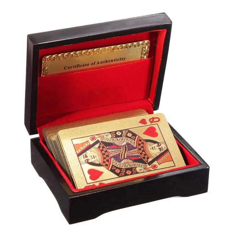 

Special Unusual Gift 24K Carat Gold Foil Plated Poker Playing Card With Wooden Box And Certificate Traditional Edition