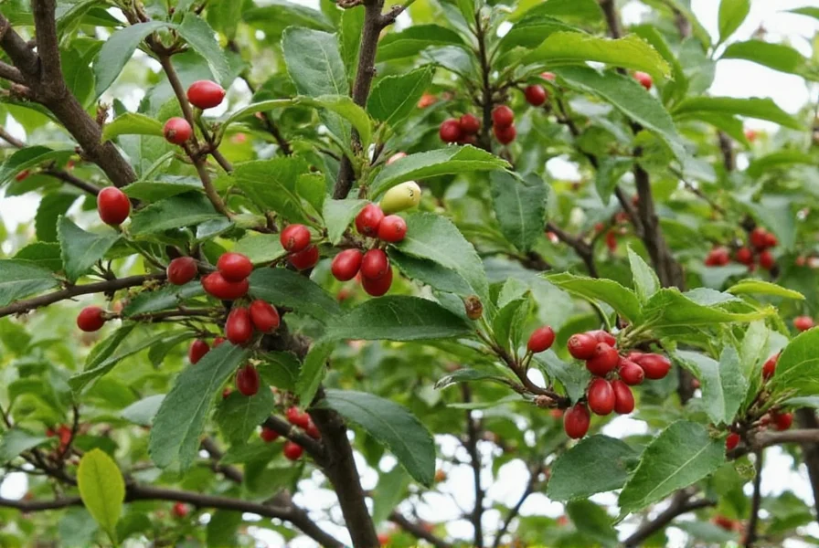 Clove tree showing flower buds at various stages of development
